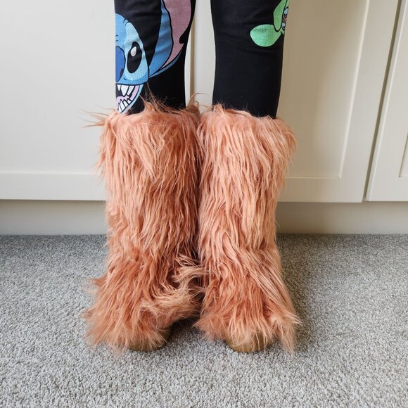 Jeffrey Campbell Platform Fluffy Pink Faux Fur Boots Winter Cozy Glam Boho Punk - Picture 7 of 8